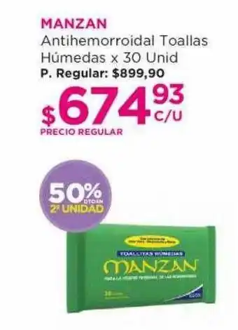Punto de Salud Manzan antihemorroidal toallas húmedas 50% dto en 2° unidad oferta