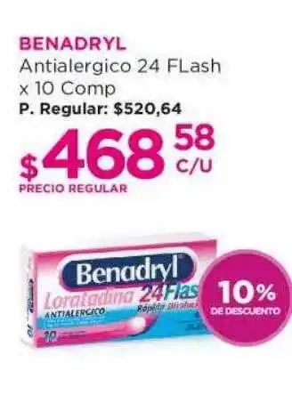 Punto de Salud Benadryl antialergico 24 flash 10% de descuento oferta
