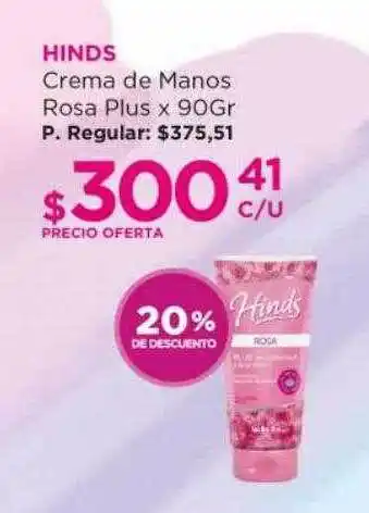 Hinds crema de manos rosa plus 20% de descuento