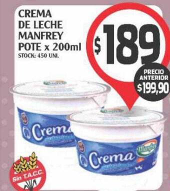 Crema de leche manfrey pote