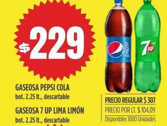 Supermercados Vea Gaseosa pepsi cola gaseosa 7 up lima limón oferta