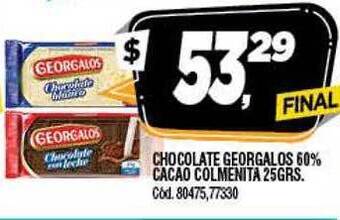 Supermercados Yaguar Chocolate georgalos 60% cacao colmenita oferta