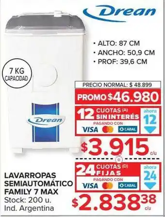 Carrefour Lavarropas semiautomático family 7 max drean oferta