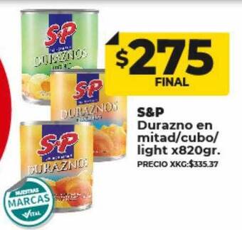 Supermayorista Vital S&p durazno en mitad cubo light oferta