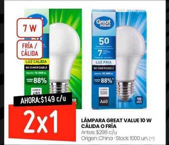 Changomas Lámpara great value 10w cálida o fría oferta