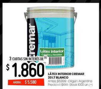 Changomas Látex interior cremar 20 lt blanco oferta