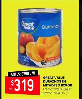 Changomas Great value duraznos en mitades oferta