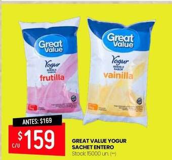 Changomas Great value yogur sachet entero oferta