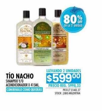 Pigmento Tío nacho shampoo y o acondicionador 80% off en la 2 unidad oferta