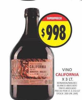 Supermercados Becerra Vino california oferta