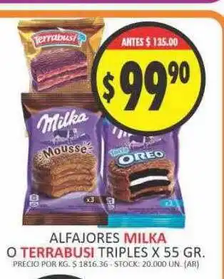 Supermercados Becerra Alfajores milka o terrabusi triples oferta