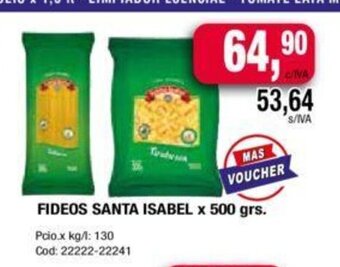 Maxiconsumo Fideos santa isabel x 500 grs. oferta