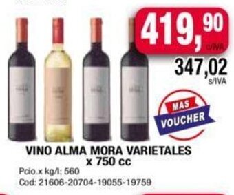 Maxiconsumo Vino alma mora varietales x 750 cc oferta