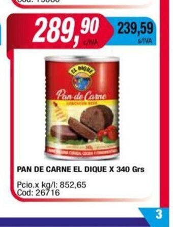 Maxiconsumo Pan de carne el dique x 340 grs oferta