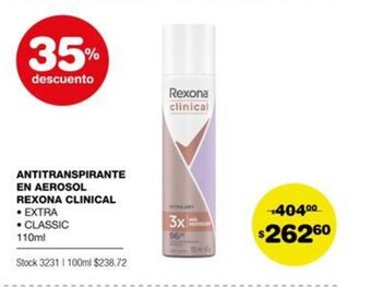 Atomo Conviene Rexona Clinical Antitranspirante En Aerosol oferta