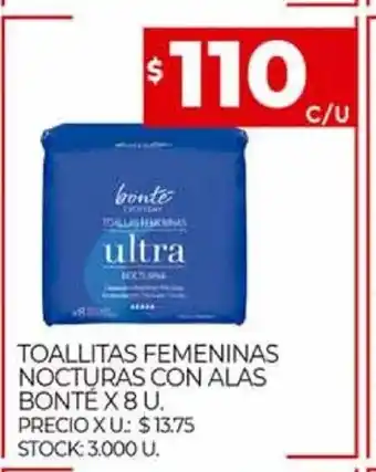 Supermercados DIA Toallitas Femeninas Nocturas Con Alas Bonté oferta