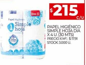Supermercados DIA Papel Higiénico Simple Hoja Dia oferta