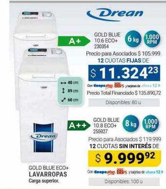 Cooperativa Obrera Gold blue eco+ lavarropas drean oferta