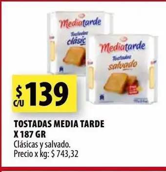 Punto Mayorista Tostadas media tarde x 187 gr clásicas y salvado oferta