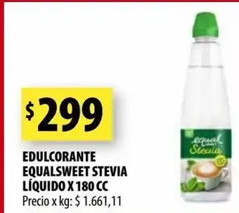 Edulcorante equalsweet stevia líquido x 180 cc