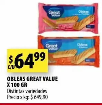 Punto Mayorista Obleas great value x 100 gr distintas variedades oferta