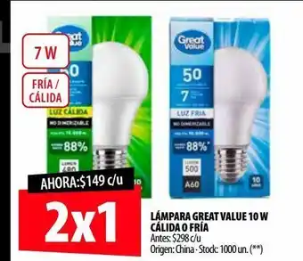 Lámpara great value 10 w cálida o fría