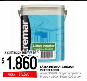 Changomas Látex interior cremar 20 lt blanco oferta