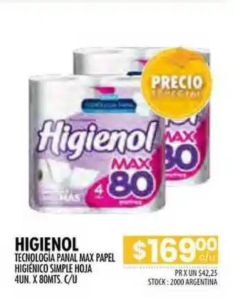 Pigmento Higienol Tecnología Panal Max Papel Higiénico Simple Hoja oferta