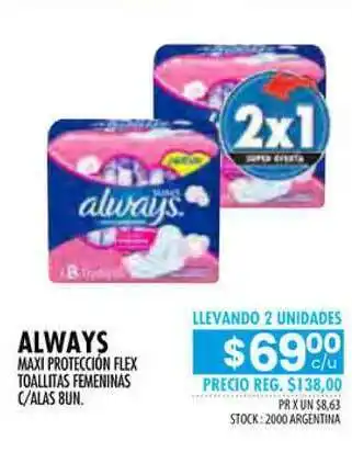 Pigmento Always Maxi Protección Flex Toallitas Femeninas C Alas oferta