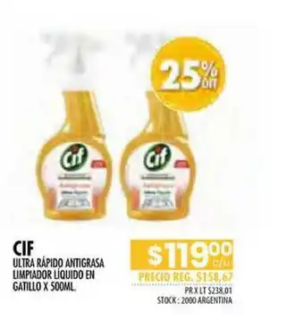 Pigmento Cif Ultra Rápido Antigrasa Limpiador Líquido En Gatillo oferta