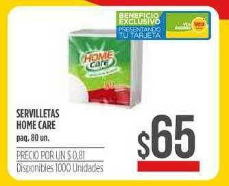Supermercados Vea Servilletas Home Care 80un oferta