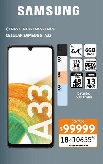 Cetrogar Celular samsung a33 6.4" 6/128gb 5g oferta