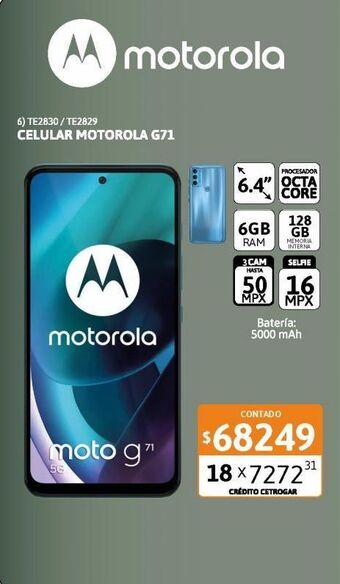 Cetrogar Celular motorola g71 6,4" 6/128 50mp azul oferta