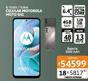 Cetrogar Celular libre motorola moto g41 6,4" 4/128gb negro onix oferta