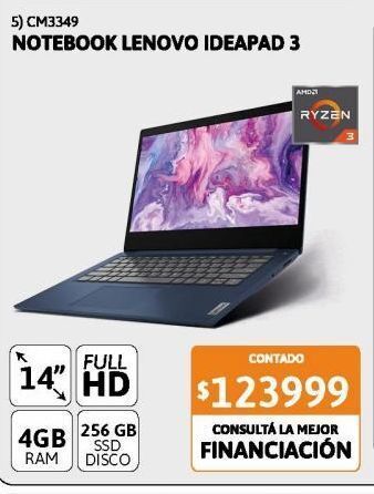 Cetrogar Notebook lenovo ideapad 3 14" r3 4g 256g 82kt00eaar oferta