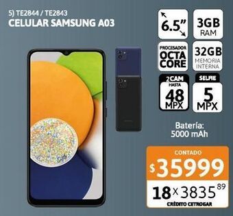 Cetrogar Celular samsung a03 6.5" 3/32gb azul oferta