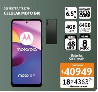 Cetrogar Celular motorola e40 6.5" 4/64gb 48mp gris oferta