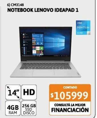 Cetrogar Notebook lenovo ip1-14igl05 n5030 4-256gb oferta