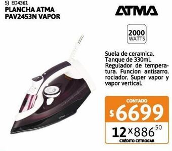Cetrogar Plancha a vapor pav2453n 2000w atma oferta