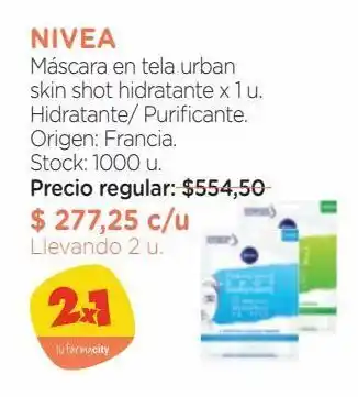 Farmacity Mascarilla de tela nivea urban skin shot hidratante para todo tipo de piel oferta