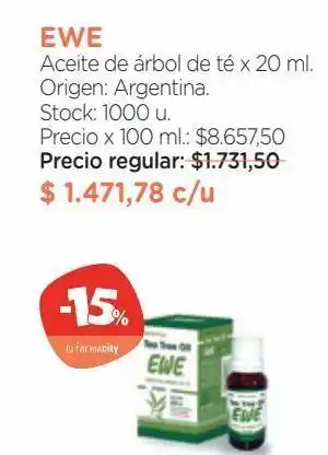 Farmacity Aceite de árbol de té ewe tea tree oil x 20 ml oferta