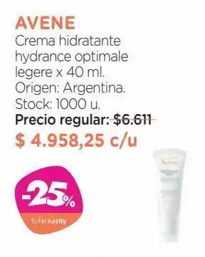 Farmacity Crema hidratante avene hydrance optimale legere x 40 ml oferta