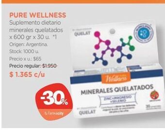 Farmacity Suplemento dietario pure wellness minerales quelatados x 600 g x 30 un oferta