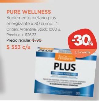 Farmacity Suplemento dietario pure wellness plus energizante x 30 un oferta