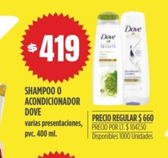 Supermercados Vea Dove Shampoo O Acondicionador oferta