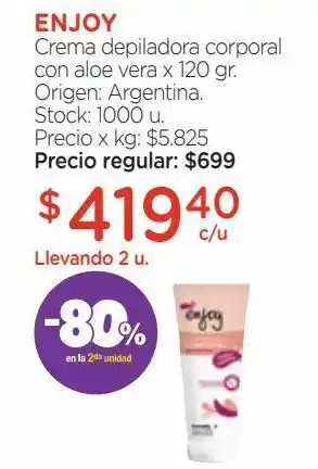 Farmacity Crema depiladora corporal enjoy con aloe vera x 120 g oferta