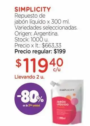 Farmacity Repuesto de jabón líquido simplicity té verde y limón x 300 ml oferta
