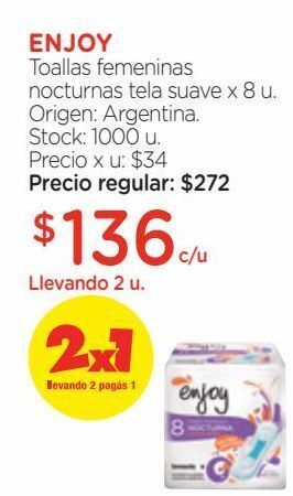 Farmacity Toallas femeninas nocturnas tela suave enjoy x 8 un oferta