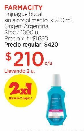 Farmacity Enjuague bucal farmacity sin alcohol sabor mentol x 250 ml oferta
