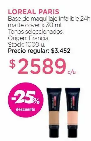 Farmacity Base de maquillaje infalible 24h matte cover x 30 ml. oferta